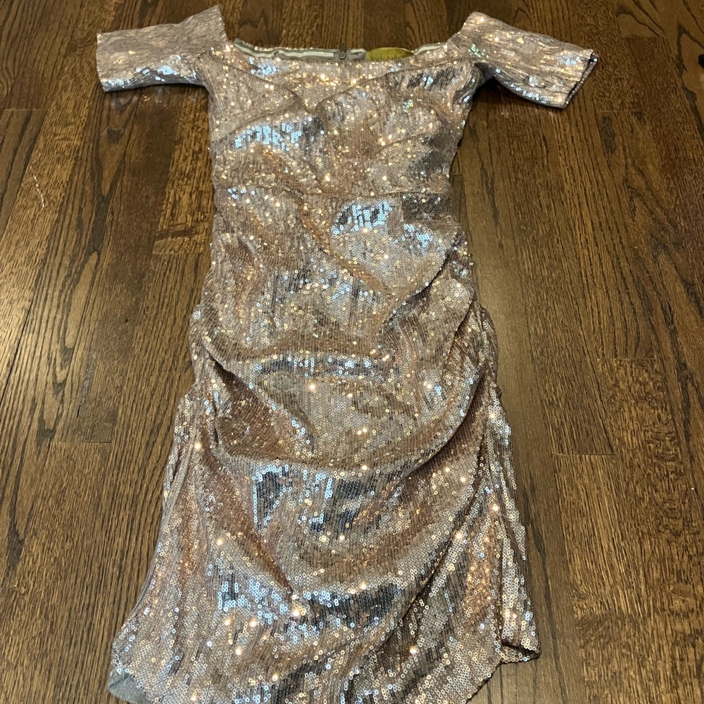 Nicole Miller Sequin Mini Dress in Silver and Gold